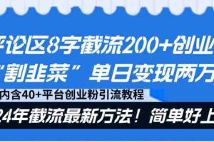 (8771期)评论区8字截流200+创业粉“割韭菜”单日变现两万+24年截流最新方法!