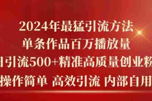 （10920期）2024年最猛暴力引流方法，单条作品百万播放 单日引流500+高质量精准创业粉